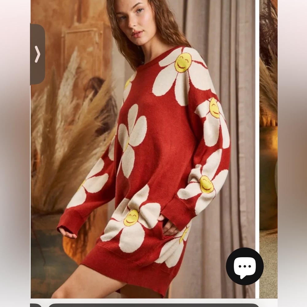 Smiley Daisy Long Sleeve Sweater Dress or Tunic